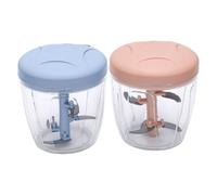 Vroomoto Picadora de Alimentos Manual Picadora de Alimentos Manual Tirador Cable Procesador Cortador Verduras Carne Ajo Cuchillas 2 Capas (Azul 900ML + Rosa 900ML)