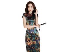 VRTTAA Chino Tradicional Qipao para Mujer - Cuello De Soporte Dividido Lateral De Gran Tamaño Estilo Chino Cheongsam Fiesta De Verano Tradicional Ropa De Vestir, Verde, S