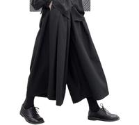 VRTYVEYBB Pantalones harén para hombre, kimono Harajuku Samurai, pantalones anchos casuales estilo chino Hanfu Tang pantalones uniformes (L negro)