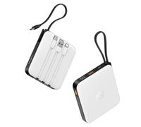 VRURC - Batería Externa de 10000 mAh con 4 Cables incorporados, Mini y Delgada, batería portátil, USB C, 22,5 W, Carga rápida con Pantalla LED para iPhone Huawei Xiaomi (Blanco)