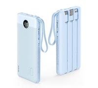 VRURC Batería externa de 10000 mAh con cables integrados, cargador portátil USB C con 5 salidas, 2 entradas, pantalla LED compatible con iPhone 14, 13, 12, Samsung S21, S20, Xiaomi iPad