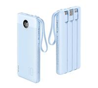 VRURC Batería externa de 10000 mAh con cables integrados, cargador portátil USB C con 5 salidas, 2 entradas, pantalla LED compatible con iPhone 14, 13, 12, Samsung S21, S20, Xiaomi, iPad (1 unidad)