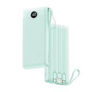 VRURC Cargador Portátil 20000mAh, Power Bank de Carga Rápida con Pantalla LED, 4 Salidas 2 Entradas USB C Cables Integrados para iPhone 15/14/13/12/Pro/11, Samsung, Android etc-Verde