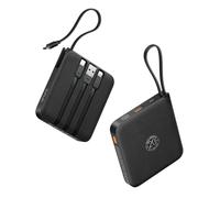 VRURC Mini Power Bank 10000mAh con 4 Cables Integrados, batería de Carga rápida USB C de 22,5 W, Pantalla LED de Power Bank - Negro