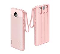 VRURC Power Bank 10000mAh Batería Externa con 4 Cables de Carga Integrados UCB C Cargador Movil Portátil Pantalla Digital LED con 4 Salidas y 2 entradas Compatible con Huawei y Smartphone - Rosado