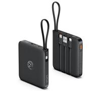 VRURC Power Bank 10000mAh con 4 Cables Integrados, batería de Carga rápida USB C de 22,5 W, Pantalla LED de Power Bank móvil para iPhone 15 14 Samsung Galaxy S23 Google Pixel Android Tablet - Negro