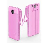 VRURC Power Bank 10000mAh, PowerBank con pantalla LED fina, 5 salidas 2 entradas Batería, cables Micro y USB C integrados para teléfono compatible con iPhone, Android-violeta