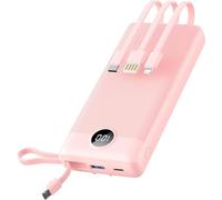 VRURC Power Bank, Cargador portátil de Carga rápida 20000mAh, Tres Cables Micro y USB C Integrados, 4 Salidas y 2 entradas Pantalla LED Banco de Carga para iPhone, Samsung, Android etc-Rosa