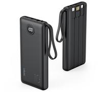 VRURC Power Bank, Slim 10000mAh Bateria Externa con 4 Cables Integrado