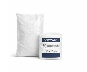 VRYSAC Sacos de rafia para envasado y obra, 55 x 85 cm, blanco, pack 50 unidades, PP tejido con fondo de doble costura, para pimentón, piensos, legumbres y escombros