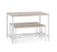 VS Venta-stock Conjunto Mesa y 2 Bancos Lisboa Blanco para Comedor o Cocina, Mesa 110 cm x 70 cm x 75 cm, Estructura metálica