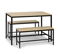 VS Venta-stock Conjunto Mesa y 2 Bancos Lisboa Negro para Comedor o Cocina, Mesa 110 cm x 70 cm x 75 cm, Estructura metálica