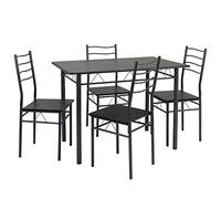 VS Venta-stock Conjunto Mesa y 4 sillas Comedor Lima Negro/Gris, Mesa 110 cm x 70 cm x 76 cm, Estructura metálica