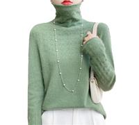 Vsadsau Suéter de cuello de tortuga de lana 100% merino para mujer, suéteres de punto hueco de manga larga que llegan hasta la cintura, turquesa, S