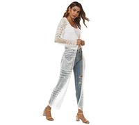 Vsadsau Vestidos tipo cárdigan de talla grande para mujer, bata de ganchillo sólida, vestido de playa de verano de manga larga, blanco, XL