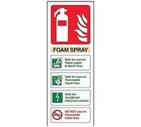 vsafety 11012 AC-R señal de extintor ID de spray de espuma, apta para uso eléctrico, plástico rígido, vertical, 75 mm x 200 mm, color beige/negro/verde/rojo