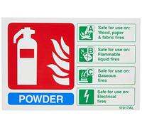 vsafety 11017 al-r señal de extintor, polvo ID, plástico rígido, paisaje, 150 mm x 100 mm, azul/verde/rojo