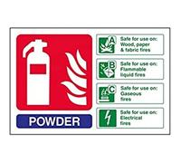 vsafety 11017 AL-S señal de extintor, ID de polvo, autoadhesivo, paisaje, 150 mm x 100 mm, azul/verde/rojo