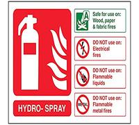 vsafety 11021 AL-S señal de extintor, "Hydro Spray ID, autoadhesivo, paisaje, 150 mm x 100 mm, verde/rojo