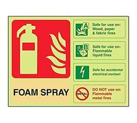 vsafety 11024 ar-g señal de extintor, espuma spray ID seguro para contacto eléctrico, brilla en la oscuridad), 1 mm, de plástico, Horizontal, 200 mm x 150 mm, color beige/negro/verde/rojo