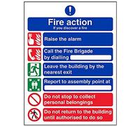 VSafety 12009A4 Señal de acción contra incendios de 6 puntos si descubre un fuego, 210 mm x 297 mm (A4)