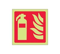 VSafety 13012AF-G Cartel con extintor, brilla en la oscuridad, plástico de 1 mm, cuadrado, 100 mm x 100 mm, rojo