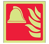 vsafety 13015 AF-G "equipo de logotipo de punto" de incendios señal, brilla en oscuro, 1 mm, plástico, cuadrada, 100 mm x 100 mm), color rojo