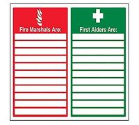 vsafety 13046bf-s señal de equipo, "Fire Marshals/primeros auxilios con espacios en blanco," autoadhesivo, paisaje, 400 mm x 300 mm, verde/rojo