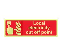 VSafety 13065AX-G "Local Electricity Cut Off Point" Fire Equipment Sign, Glow In Dark, 1 mm de plástico, paisaje, 300 mm x 100 mm, rojo