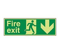 VSafety 14002BJ-GS Señal de salida de fuego que brilla en la oscuridad, 450 mm x 150 mm, vinilo autoadhesivo