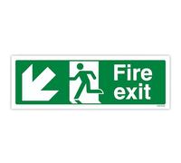 vsafety 14005 ax-r "Fire Exit flecha abajo izquierda" signo, 1 mm plástico rígido, paisaje, 300 mm x 100 mm), color verde