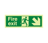 vsafety 14006 AX-G "Fire Exit flecha abajo derecha" signo, brilla en oscuro, 1 mm, plástico, paisaje, 300 mm x 100 mm), color verde