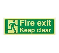 VSafety 14011AX-G'Fire Exit Keep Clear' Señal de paisaje, 300 mm x 100 mm (paquete de 3)