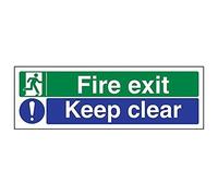 vsafety 14012 ax-s de salida de incendios/Keep Clear Fire Exit Sign, vinilo autoadhesivo, paisaje, 300 mm x 100 mm