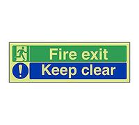 VSafety 14012AX-G'Fire Exit/Keep Clear' Señal de paisaje, 300 mm x 100 mm (paquete de 3)