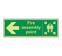 VSafety 17021BJ-G "Fire Assembly Point Arrow Izquierda" - Letrero de plástico (1 mm, 450 x 150 mm), color verde