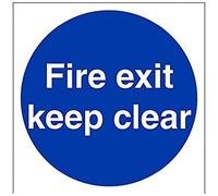 vsafety 18003 AT-S "Fire Exit Keep Clear" señal obligatoria, vinilo autoadhesivo, cuadrado, 200 mm x 200 mm, color azul