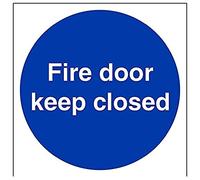 vsafety 18017 AT-S "Fire puerta Keep cerrada" signos, vinilo autoadhesivo, cuadrado, 200 mm x 200 mm, color azul