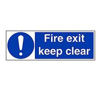 vsafety 18069bp-s señal obligatoria, Fire Exit Keep Clear", autoadhesivas, paisaje, 600 mm x 200 mm, color azul