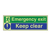 VSafety 21011BJ-G'Emergencia Exit/Keep Clear' Señal Paisaje, 450 mm x 150 mm (Pack de 3)