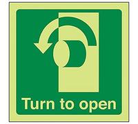 VSafety 22017AF-G - Señal "Turn To Open Anti-Clockwise", cuadrada, 100 mm x 100 mm (Pack de 3)