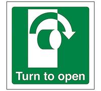 VSafety 22018AF-R 'Turn To Open Clockwise' Señal cuadrada, 100 mm x 100 mm (Pack de 3)