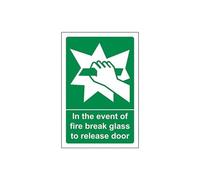 VSafety 23019AG-G'Break Glass To Release Door' - Señal (3 unidades, 100 x 150 mm)