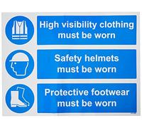 vsafety 41014bf-s "casco y calzado debe llevarse" obligatorio EPI señal, autoadhesivos, ropa de protección, paisaje, 400 mm x 300 mm), color azul