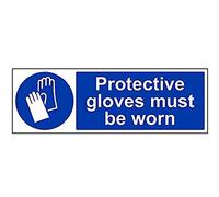 vsafety 41081bj-s "guantes de protección debe llevarse" obligatorio EPI señal, autoadhesivos, paisaje, 450 mm x 150 mm), color azul