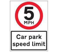 VSafety 5 MPH Car Park Speed Limit - 600 x 800 mm, compuesto de aluminio de 3 mm con revestimiento antigraffiti y señal de seguridad de canal de fijación