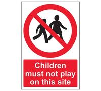 vsafety 52029 au-r "los niños no deben jugar en este sitio prohibición acceso signo, plástico rígido, vertical, 200 mm x 300 mm, Negro/Rojo