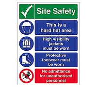 vsafety 6 C023bc-r "Multi peligro sitio seguridad/No admisión" señal de advertencia construcción, plástico rígido, vertical, 300 mm x 400 mm, Negro/Azul/Verde/Rojo