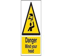 vsafety 63014 an-r "Danger Mind tu cabeza 'señal de advertencia General, plástico rígido, vertical, 150 mm x 200 mm), color negro/amarillo