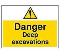 vsafety 67017bf-r "peligro de profundidad excavaciones señal de advertencia construcción, plástico rígido, paisaje, 400 mm x 300 mm, Negro/Amarillo